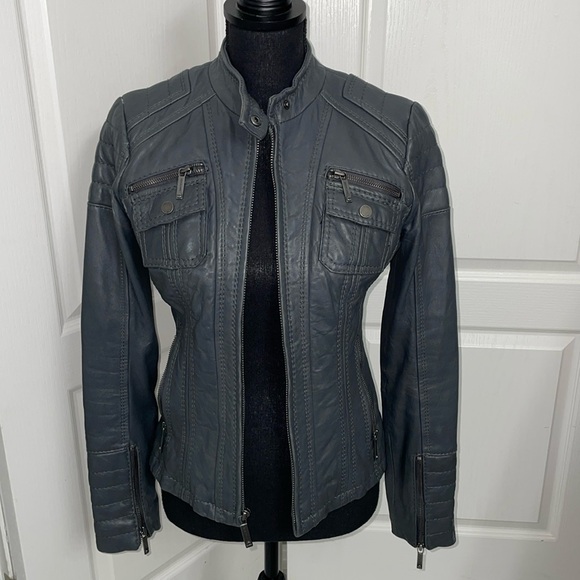 Michael Kors softest leather biker jacket size XS gray - Picture 1 of 14